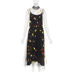 rare PRADA 2018 Runway Abito neon orange black tulle sporty logo dress IT42 M